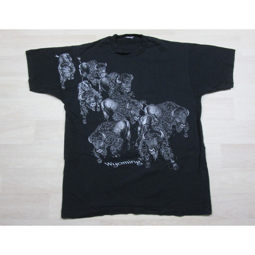 Vintage 90s Buffalo Allover Print T-Shirt Mens (XL) Wyoming Nature Single Stitch